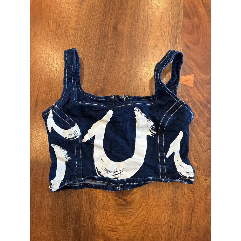 True Religion logo denim crop top denim bustier top small